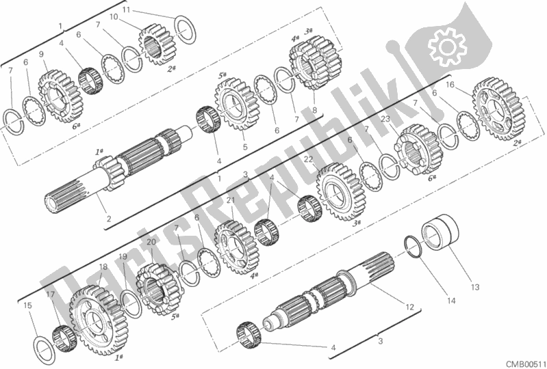 All parts for the Gear Box of the Ducati Multistrada 1260 S Touring Brasil 2019
